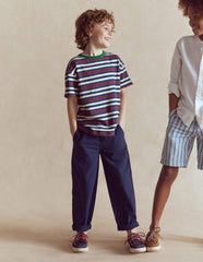 Textured Striped T-shirt-Denim Blue / Jam Red / Boden Online