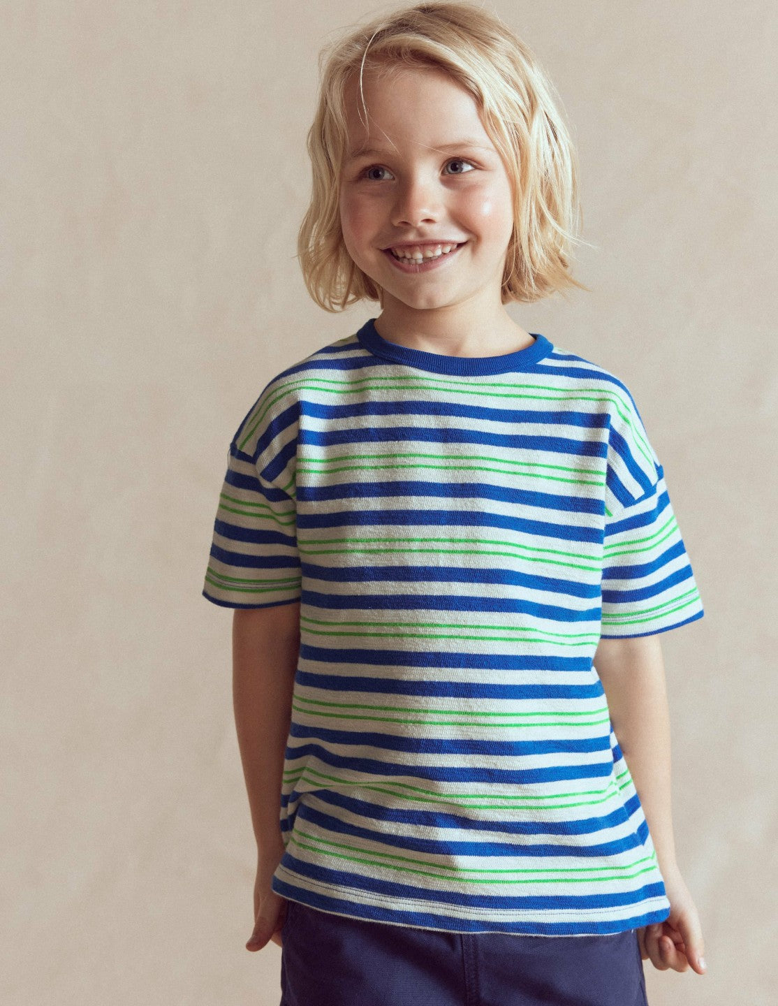 Textured Striped T-shirt-Soft Ivory / Blue / Green / Boden Outlet