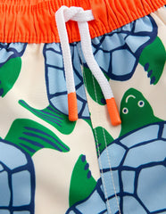 Swim Shorts-Calico White Turtles Geo / Boden