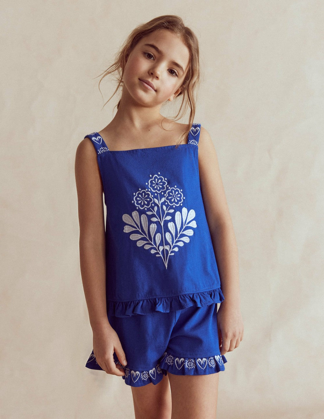 Embroidered Ruffle Top-Bright Blue Embroidery / Boden Online