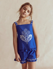 Embroidered Ruffle Top-Bright Blue Embroidery / Boden Online