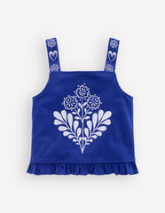 Embroidered Ruffle Top-Bright Blue Embroidery / Boden Online