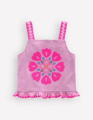 Embroidered Ruffle Top-Pink Punch Embroidery / Boden Outlet